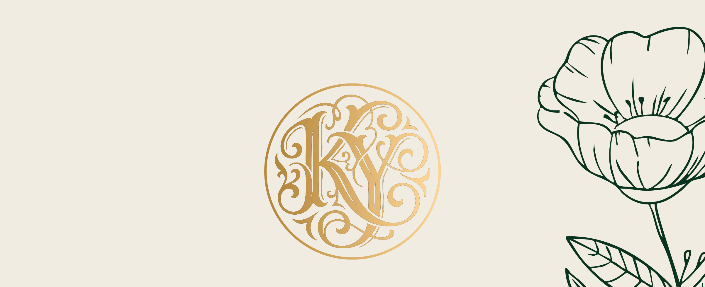 Monograma dourado de Kyara e Yan com flores ilustradas